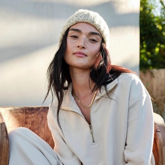 Mate The Label Organic Cotton Fleece Quarter Zip Sweatshirt Cream Pullover Med - Picture 16 of 16